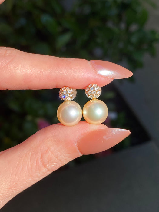 Vintage 18K Gold Diamond & Pearl Earrings