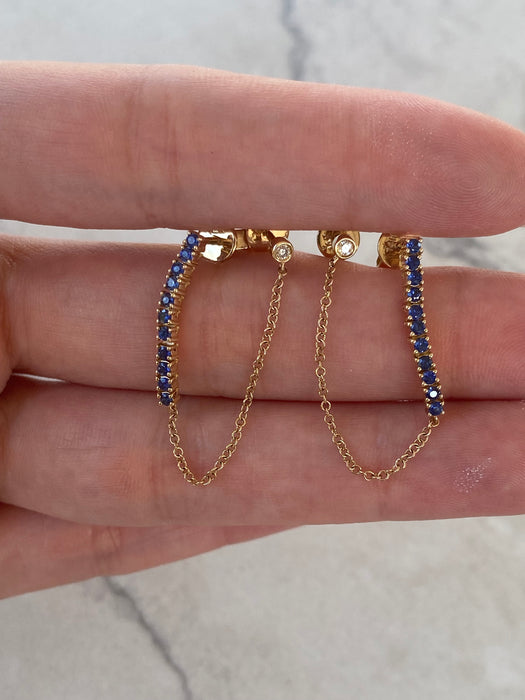 14K Gold Blue Sapphire & Diamond Drop Earrings