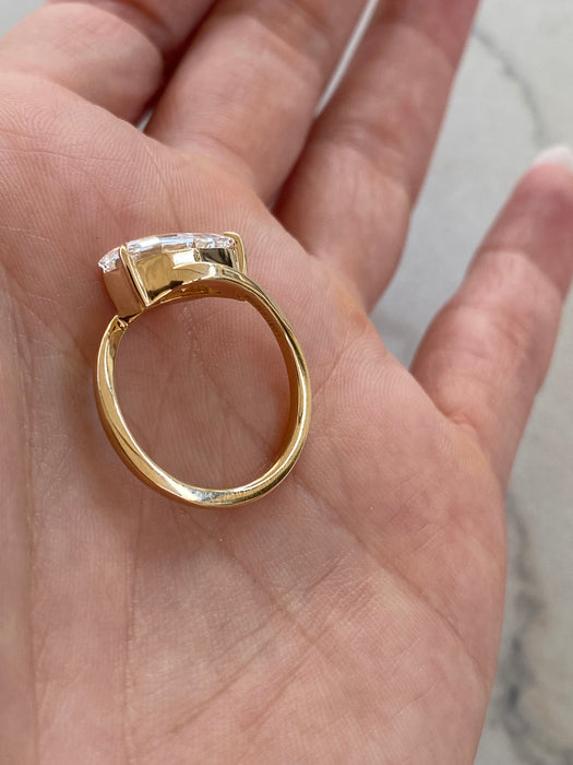 14K 2.09 Carat East-West Step-Cut Lab Pear Diamond Ring