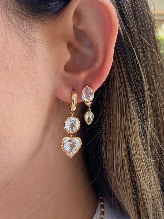 14K White & Blue Topaz Bezel Set Huggie Earrings