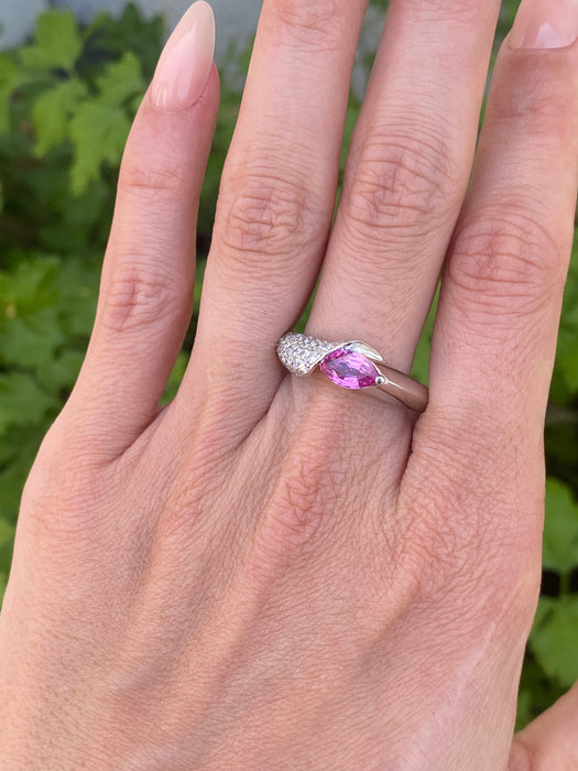 Vintage Platinum 900 Pink Sapphire Pear Ring with Diamonds – Size 10.25