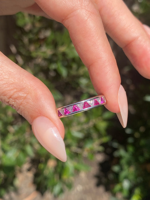 Vintage Platinum 900 Ruby & Diamond Trillion Ring Size 6
