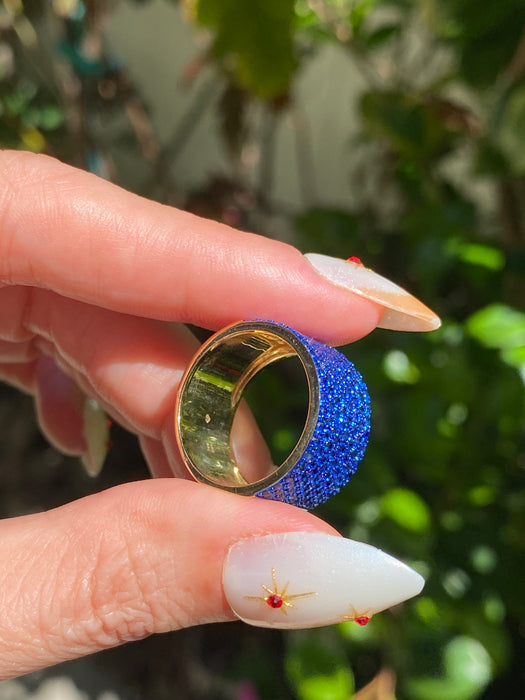 14K Blue Rhodium Blue Sapphire Cigar Band Ring (1.90 TCW)