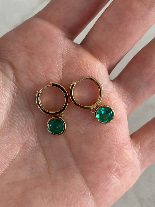 14K Gold Lab-Grown Emerald Bezel-Set Huggie Earrings