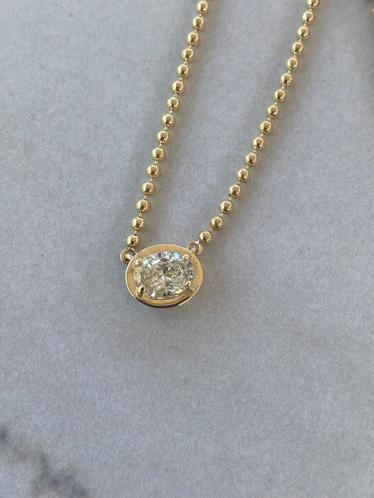 14K Gold East-West Oval Natural Yellow Diamond Bead Chain Necklace