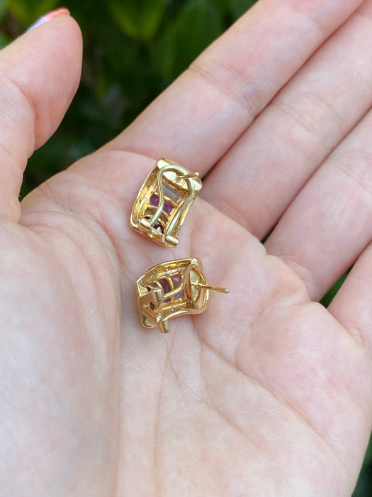 14k rainbow diamond omega earrings