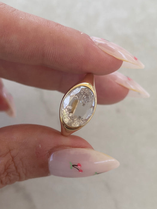 14K East-West Oval Lab Sapphire Ring with Floating Lab Diamonds