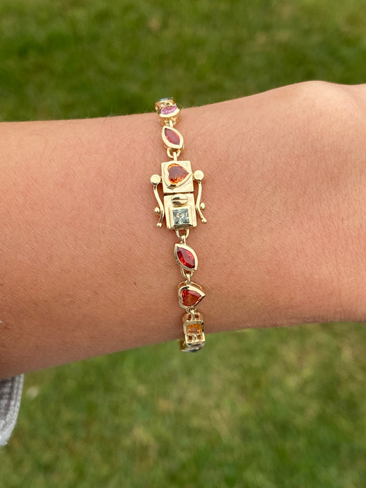14K Gold Natural Rainbow Multi-Shape Sapphire Tennis Bracelet