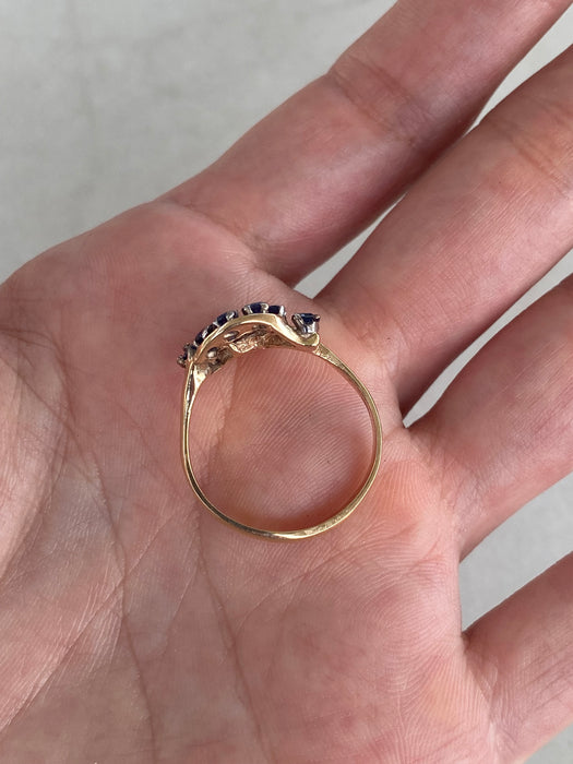Vintage 14K Gold Blue Sapphire & Diamond Ring – Size 8