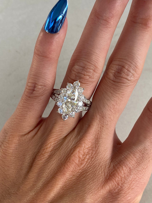 Vintage Platinum 900 3.83 TCW Marquise Diamond Ring Size 7