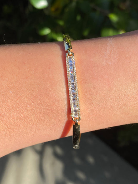 14k Gold Natural Baguette Round Diamond Flexible Bangle Bracelet