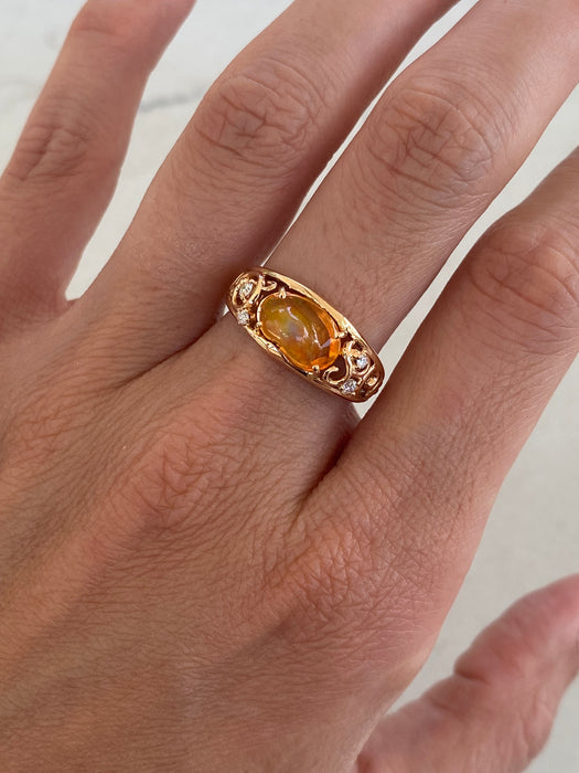 Vintage 18K Rose Gold Natural Opal & Diamond Ring