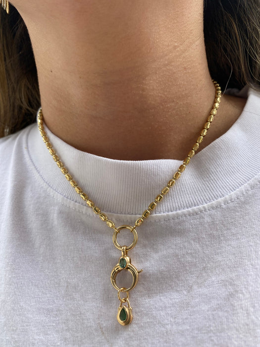 14K Gold Bezel-Set Pear Gemstone Shield Pendants