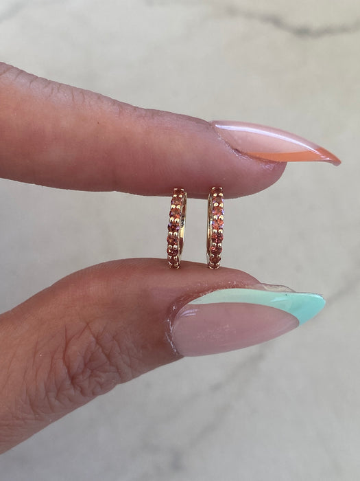 14K Natural Garnet Huggie Earrings
