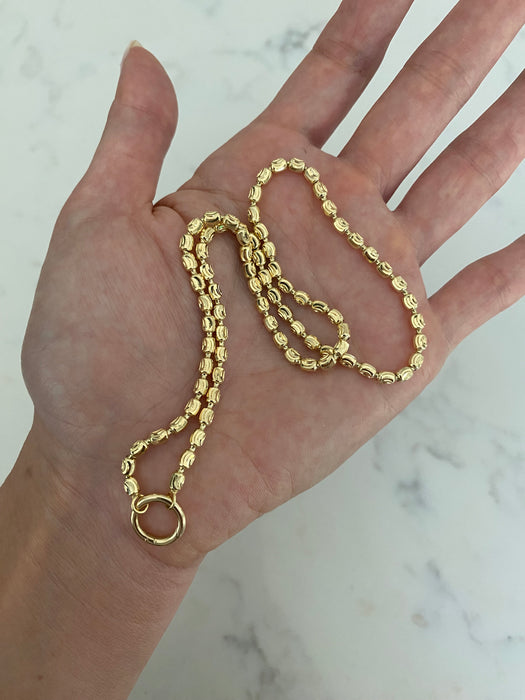 14K Gold Diamond-Cut Bead Chain Necklace with 14k Connector Clasp 16”