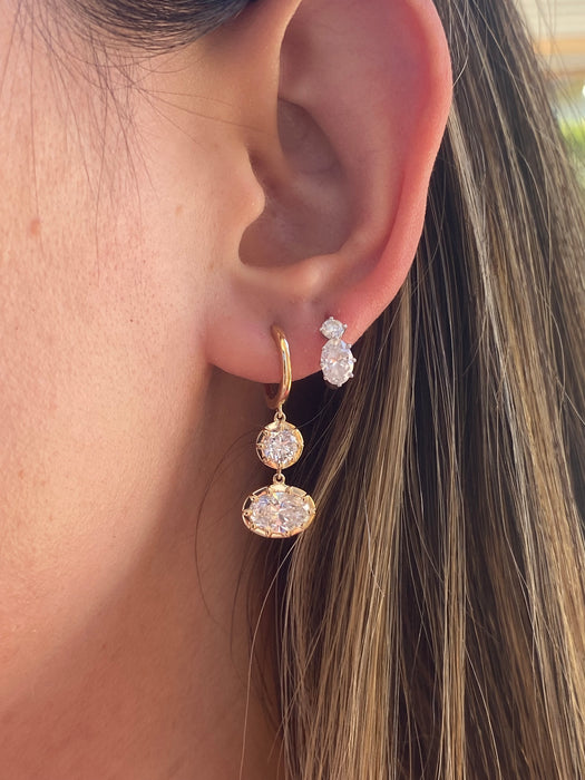 14K Gold Lab Diamond Drop Huggie Earrings