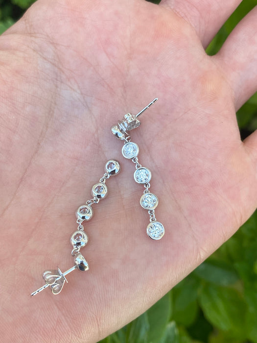 14K White Gold Bezel Set Lab Diamond Dangle Earrings – 1.10 TCW Multi Bezel Drop Earrings