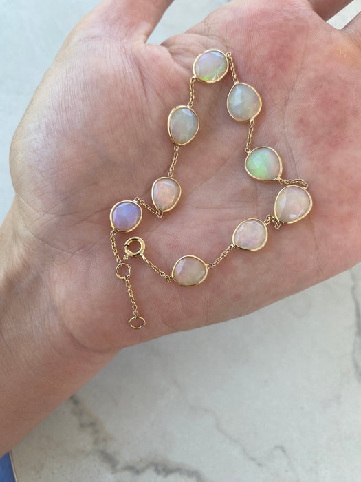 14K Natural Opal Bezel Station Bracelet