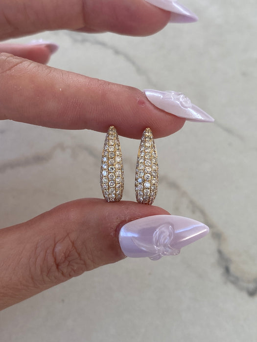Vintage 14K Gold Natural Diamond Pavé Huggie Hoop Earrings – 1.10 CTW