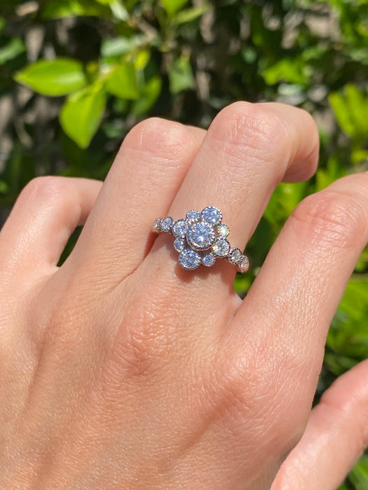 Vintage Platinum 900 Diamond Floral Ring