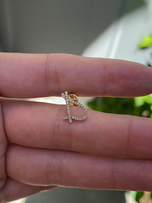14k single earring diamond letter initial stud