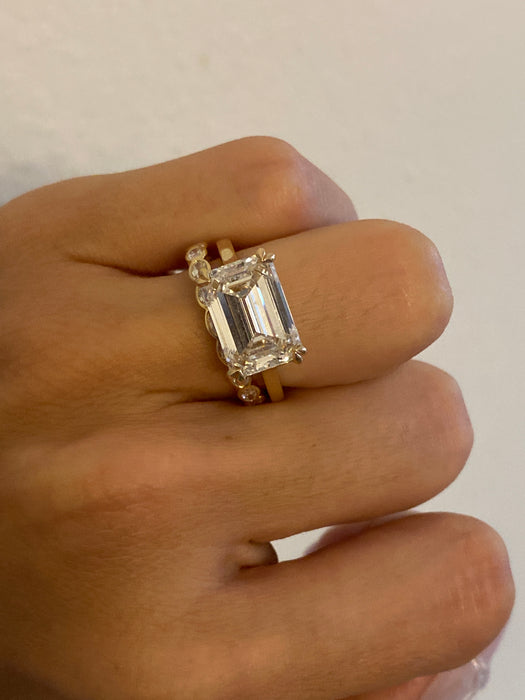 14K 5.15 Carat East-West Emerald Cut Lab Diamond Ring