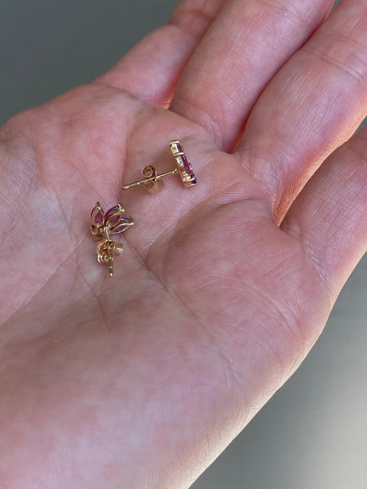 14K Gold Ruby Lotus Stud Earrings