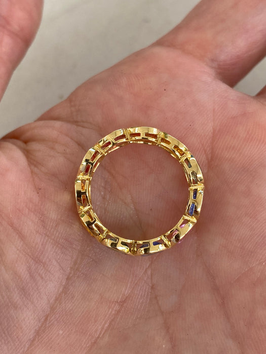 14K Gold 4.18 Carat  Sapphire Rainbow Eternity Ring Size 6