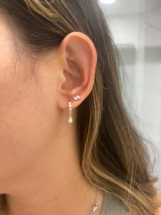 14K Gold Lab Diamond Bezel Huggie Earrings with Pear Drop
