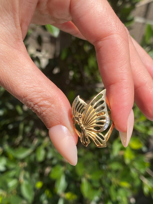 Vintage 18K Gold Diamond Butterfly Ring – Size 7