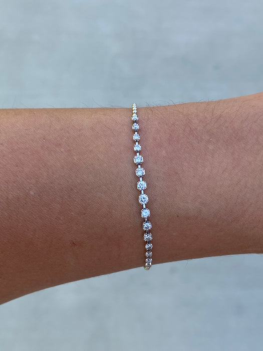 Vintage Platinum 850 Natural Diamond Gradient Bead Chain Bracelet 0.50 TCW 6.75”