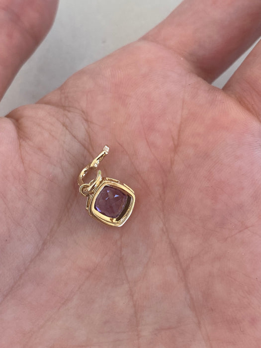 14K Gold Amethyst & Diamond Cushion Charm