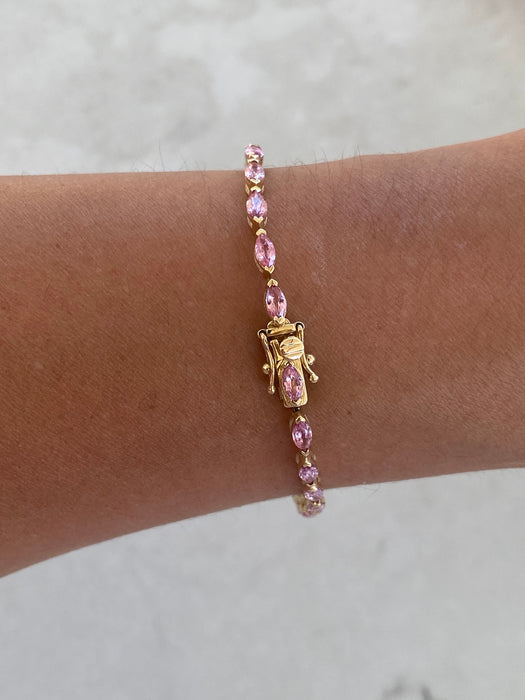 14K Natural Pink Sapphire Marquise Bracelet