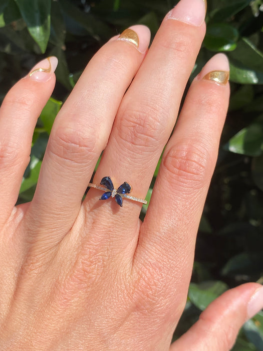 14k blue sapphire diamond butterfly ring size 6.5