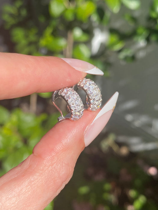 Vintage 14K & 18K White Gold Diamond Huggie Earrings – 1.00 TCW Natural Diamonds