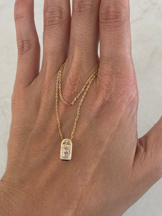 14K 1.2 TCW Bezel-Set Emerald Cut & Half Moon Lab Diamond Necklace
