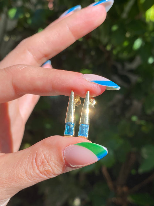 14k blue topaz pointed stud earrings
