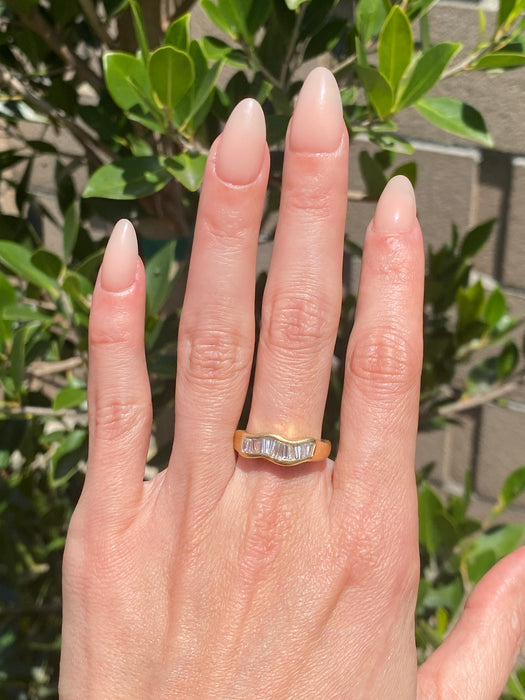 Vintage 18K Gold Baguette Diamond Wave Ring – 0.70 TCW Natural Diamonds – Size 7.75