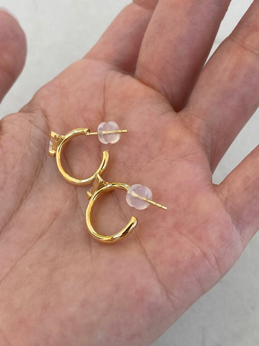 14K Gold Natural Light Yellow Trillion Diamond J-Huggie Earrings – 0.60 TCW