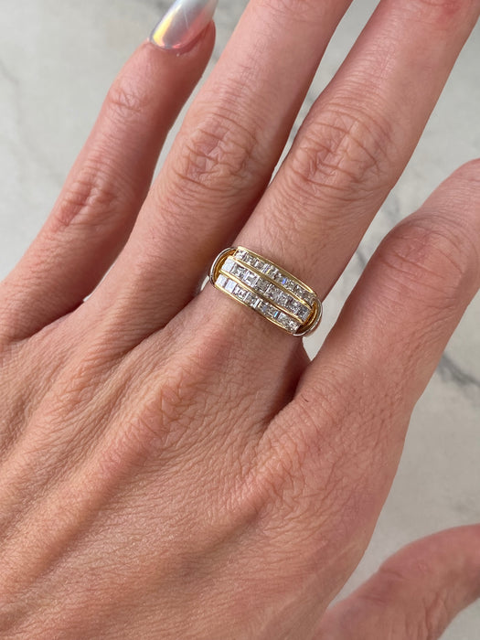 Vintage 18K Two-Tone Gold Asscher Cut Natural Diamond Band Ring – 1.03 TCW