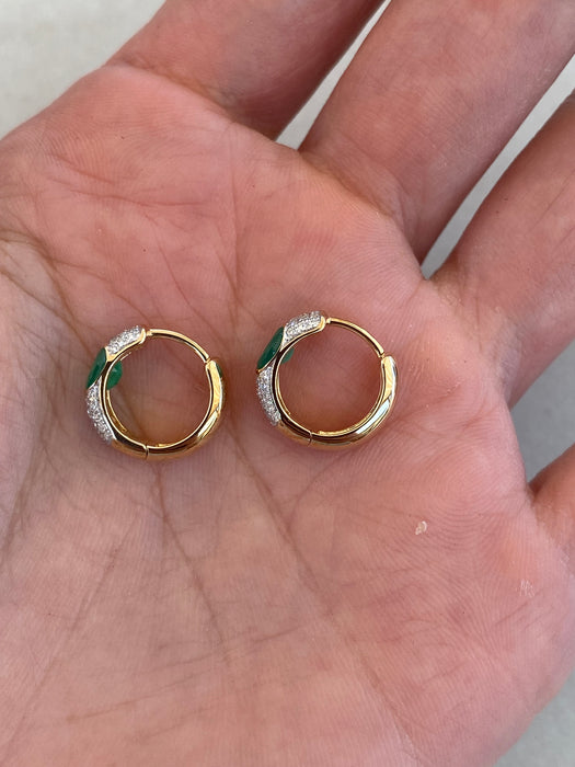 14K Emerald & Diamond Reversible Huggie Earrings