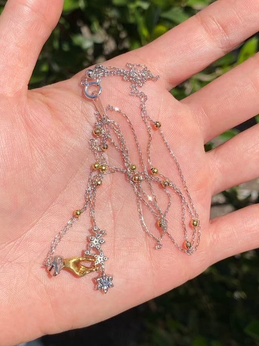Vintage Two-Tone 18K Platinum 900 Diamond Hand & Flower Necklace