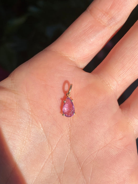 14k pink pear sapphire charm