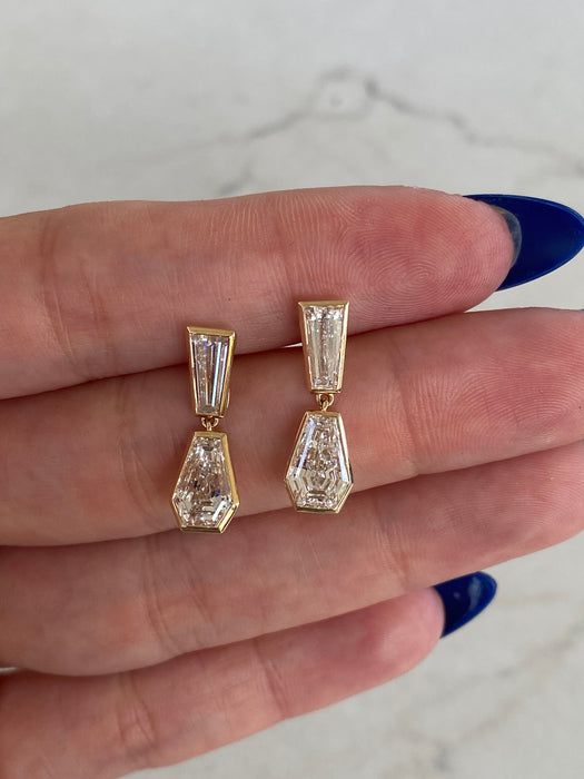 14K Tapered Baguette & Coffin Lab Diamond Dangle Earrings- 4 TCW