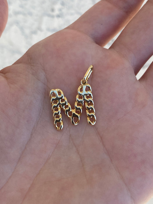 14k diamond curb initial letter pendant