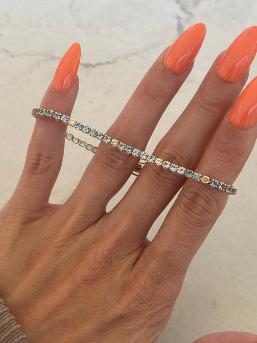 14K Gold Aquamarine & Diamond Tennis Bracelet | 3.04 CTW Aquamarines & 0.63 CTW Diamonds | 7”