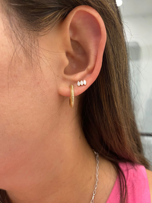 14K Gold Knife Edge Diamond J Hoop Earrings