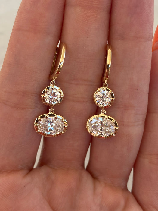 14K Gold Lab Diamond Drop Huggie Earrings