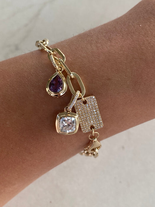 14K Gold Amethyst & Diamond Pear Charm