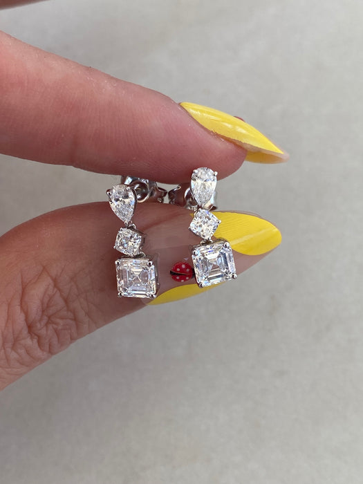 14K White Gold 2.10 CTW Lab Diamond Mixed Shape Drop Stud Earrings
